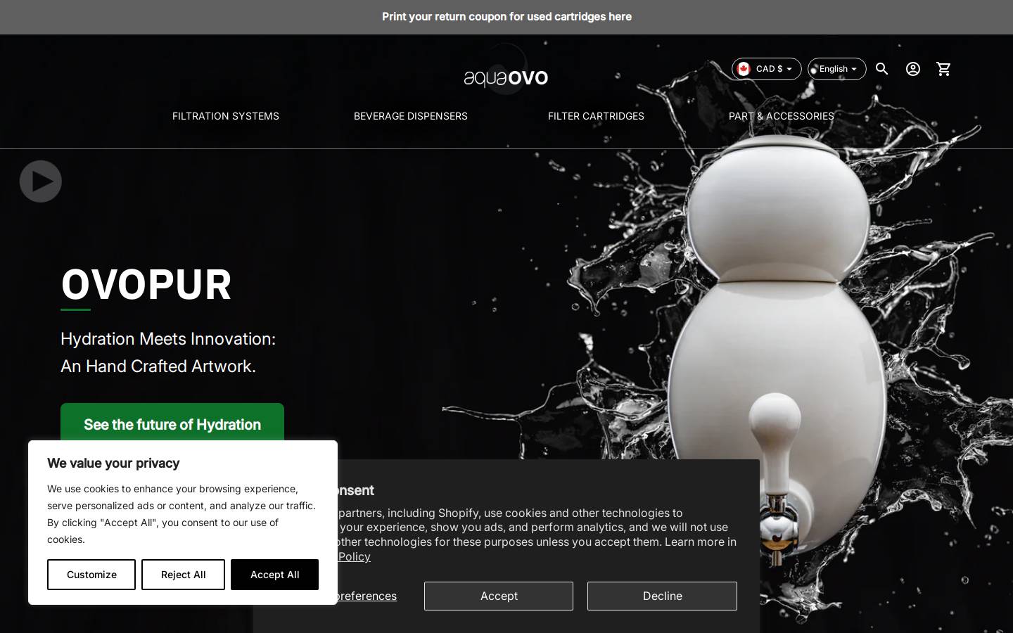 aquaovo.com homepage screenshot