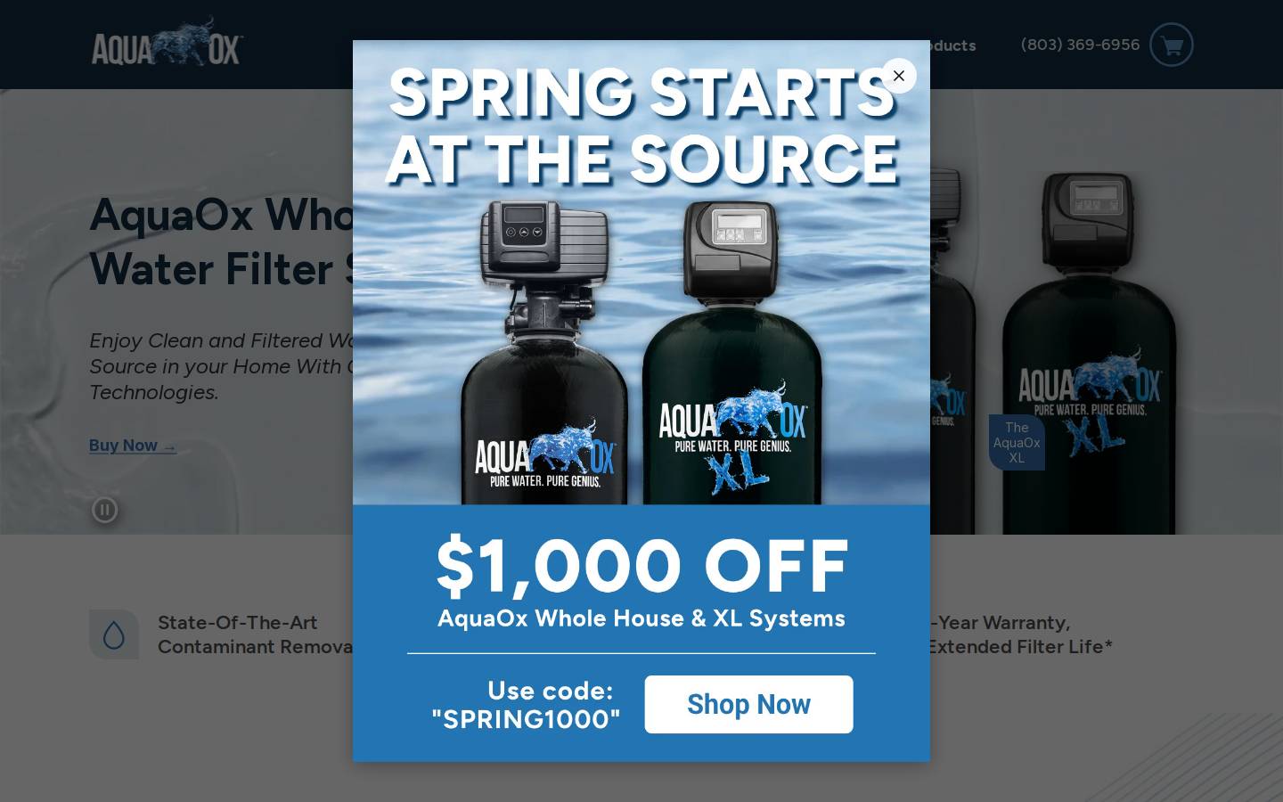 Aquaoxwaterfilters homepage screenshot
