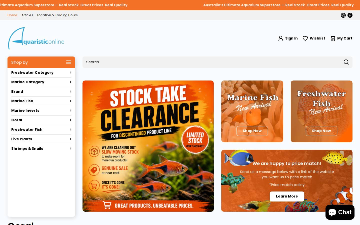 aquaristiconline.com.au homepage screenshot