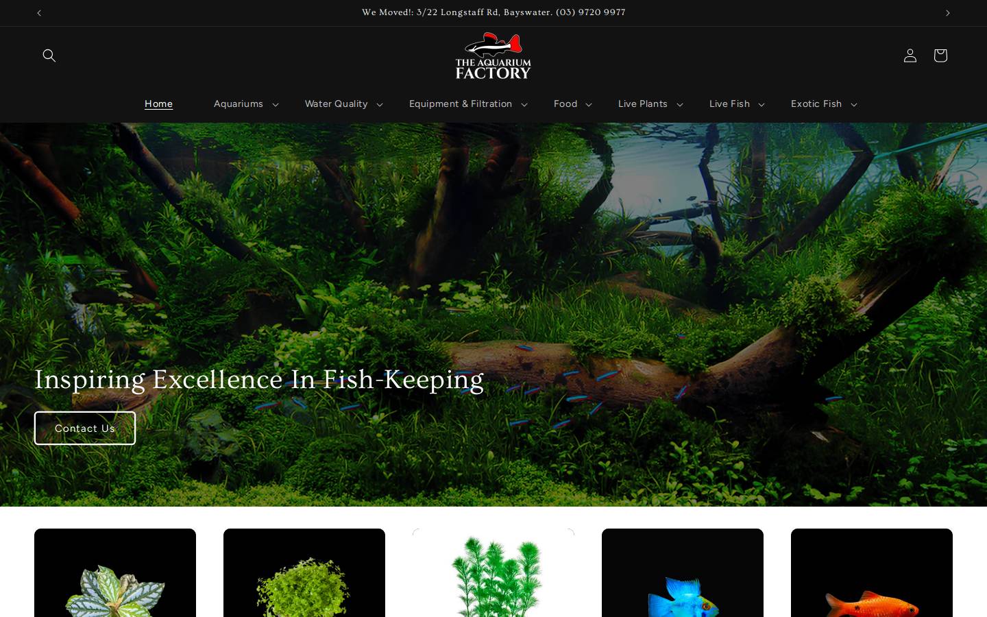 aquariumfactory.com.au homepage screenshot