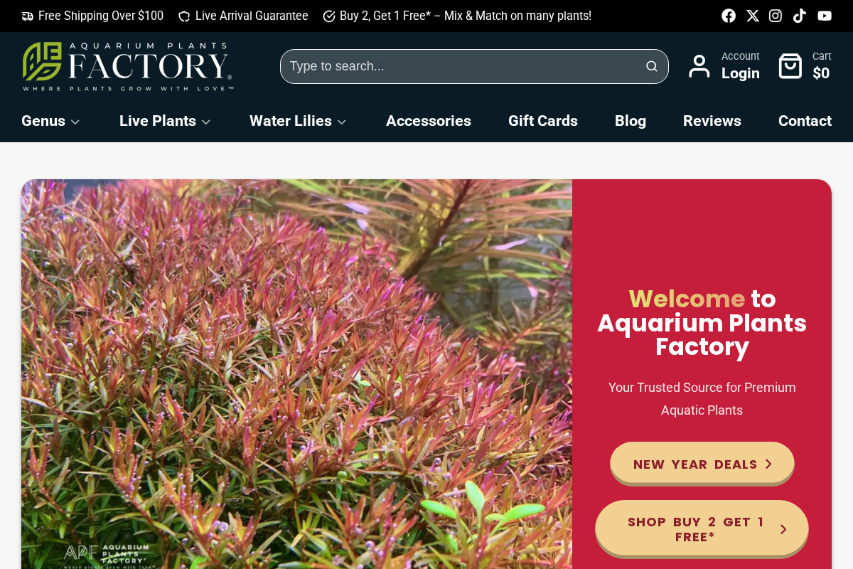Aquarium Plants Factory homepage screenshot