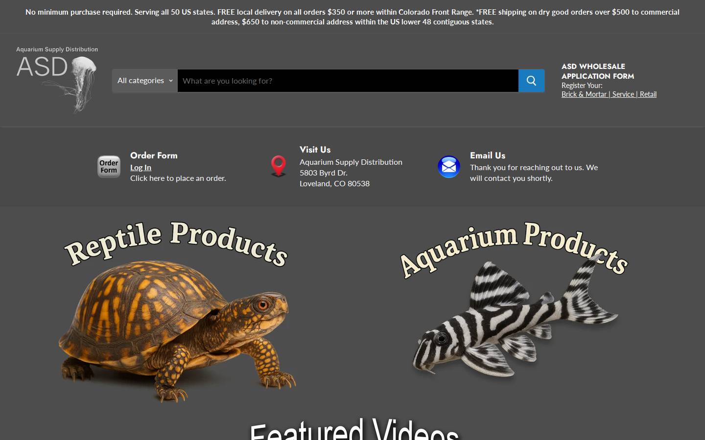 aquariumsd.com homepage screenshot