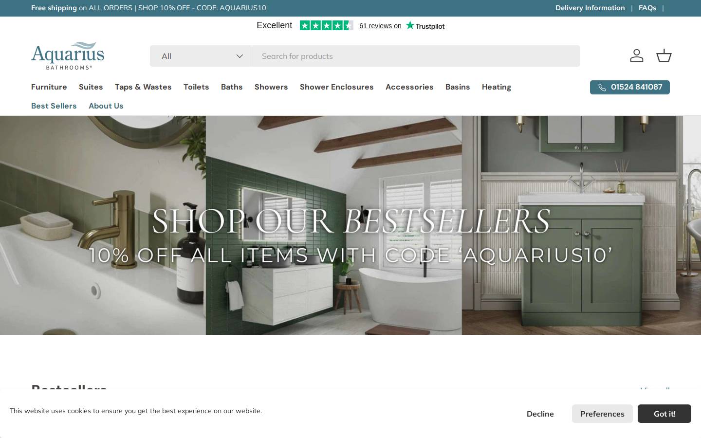 Aquarius Bathrooms homepage screenshot