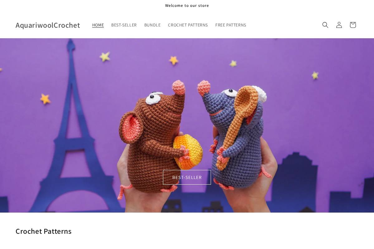 AquariwoolCrochet homepage screenshot