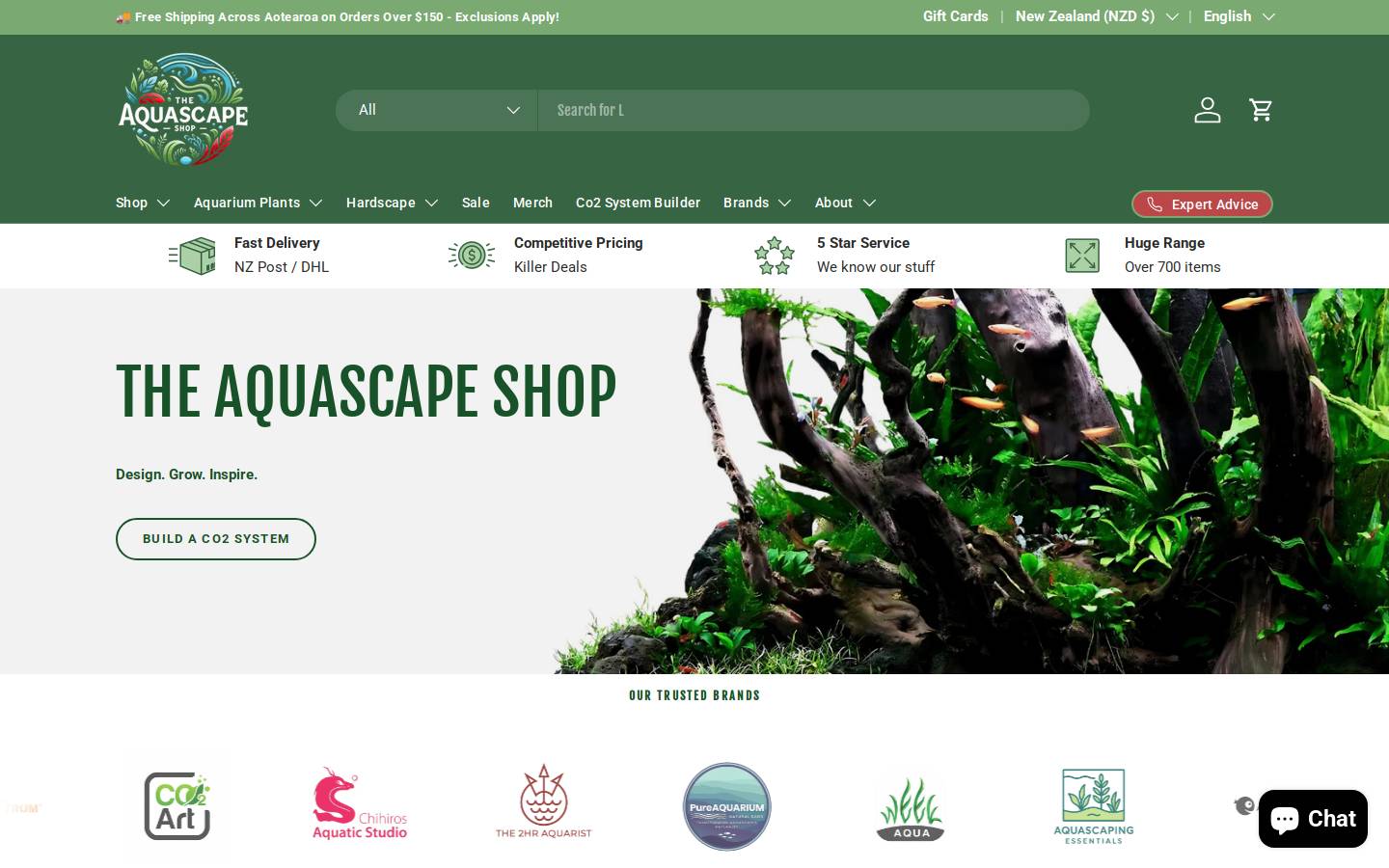 aquascapeshop.com homepage screenshot