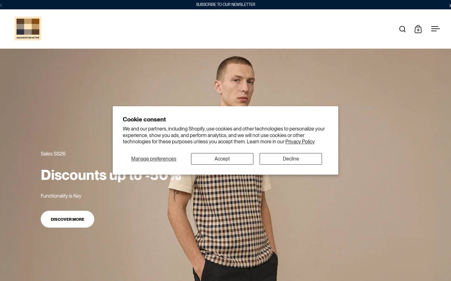 Aquascutum Active homepage screenshot