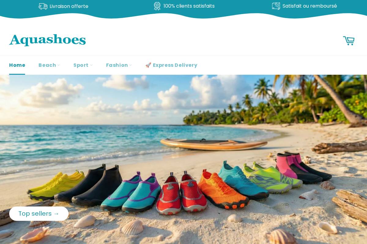Aquashoes homepage screenshot