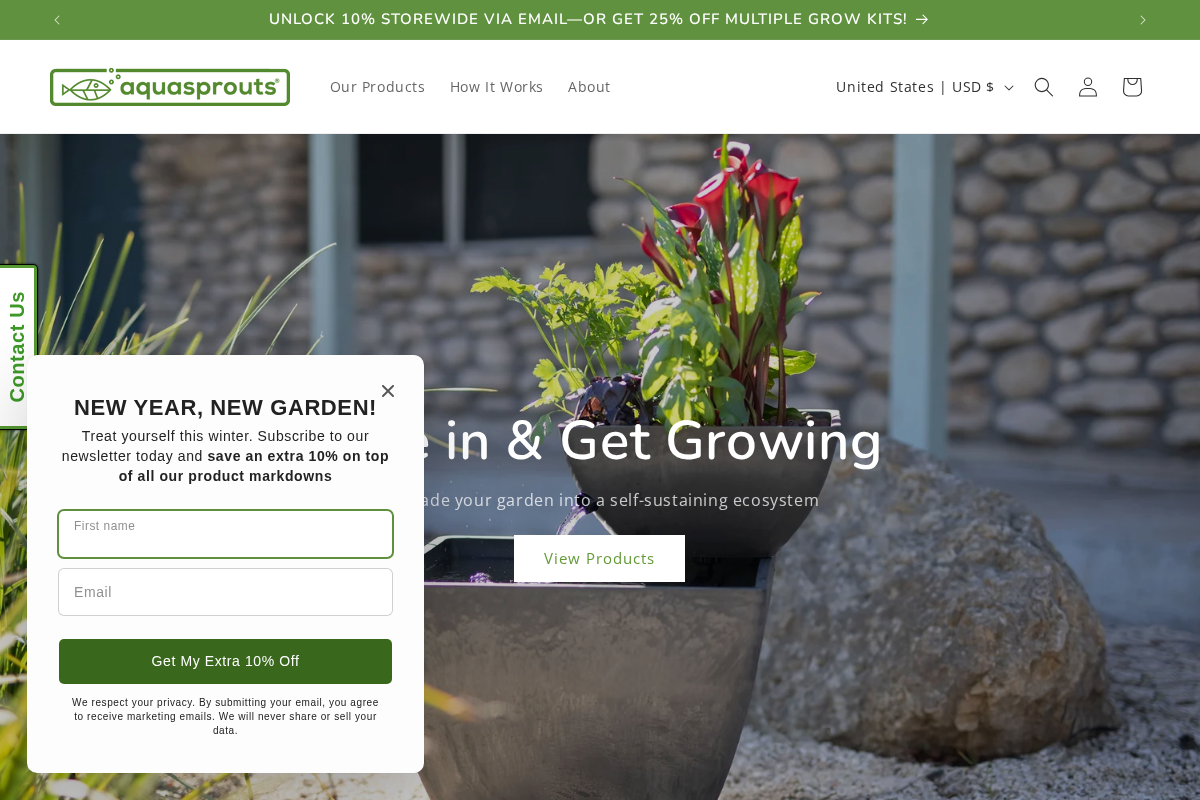 aquasprouts.com homepage screenshot