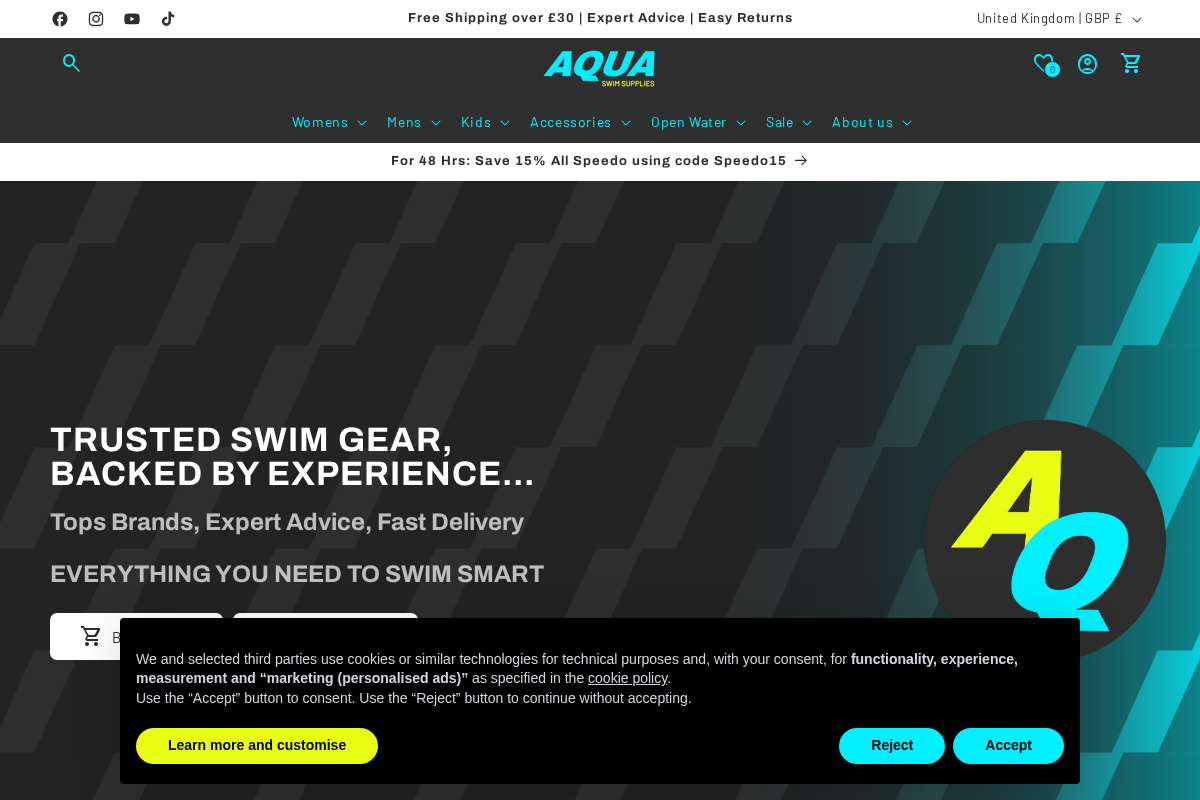 AquaSwimSupplies homepage screenshot