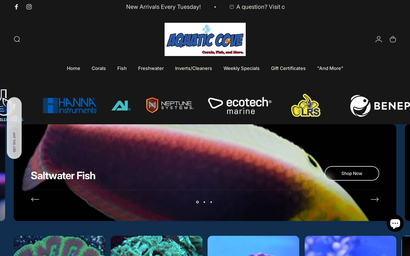aquatic-cove.com homepage screenshot
