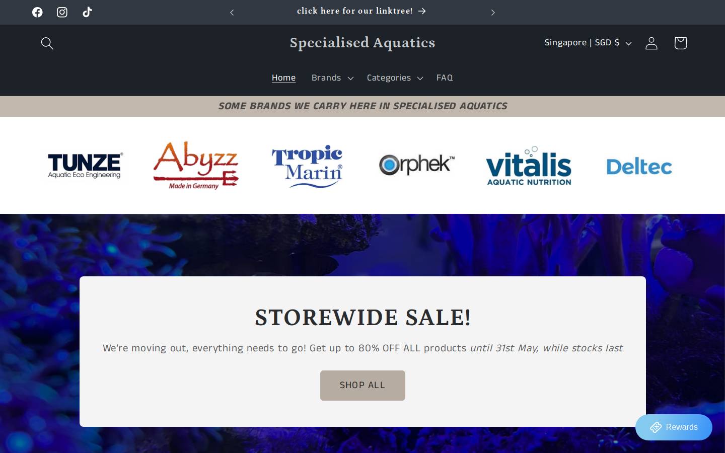aquatics.com.sg homepage screenshot