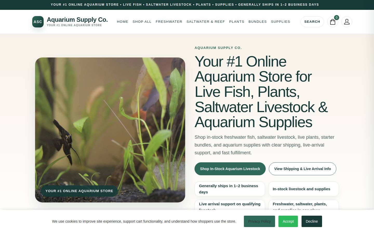 aquaticsupplyco.com homepage screenshot