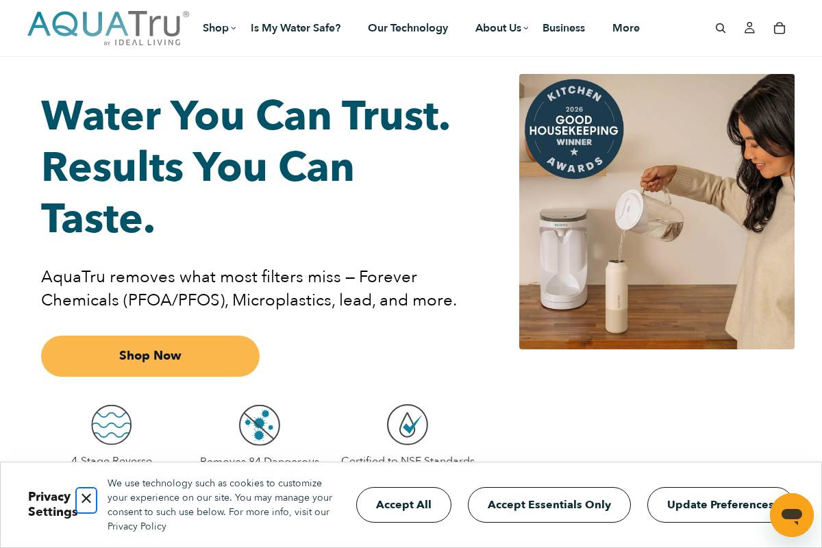 AquaTru homepage screenshot