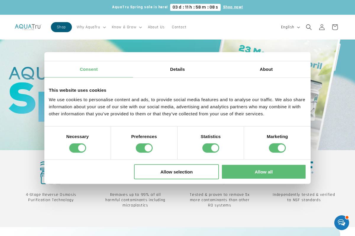 Aquatruwater homepage screenshot