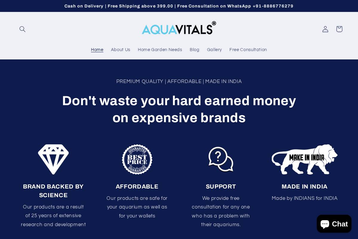 aquavitals.com homepage screenshot