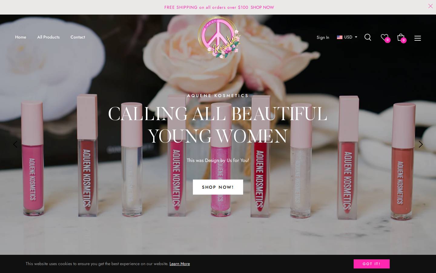 aquenekosmetics.com homepage screenshot