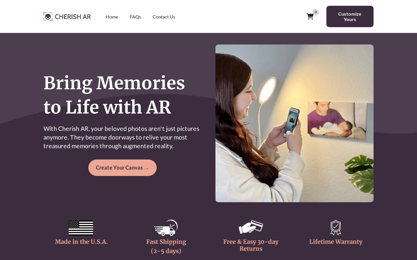 ar-canvas.com homepage screenshot