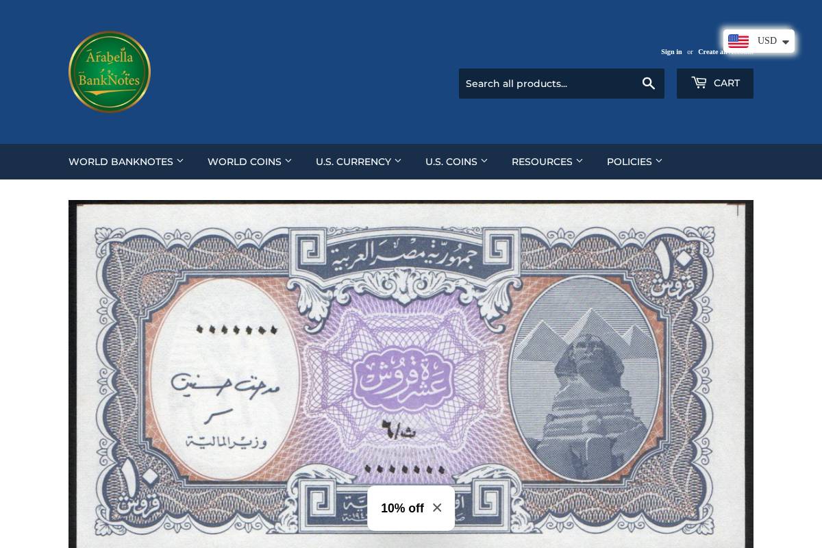 arabellabanknotes.com homepage screenshot