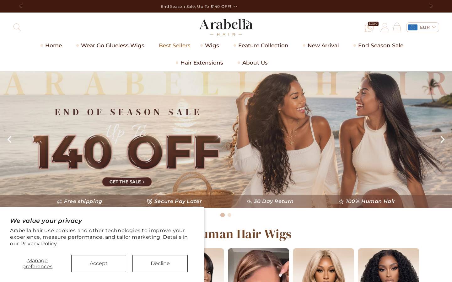 Arabella hair homepage screenshot