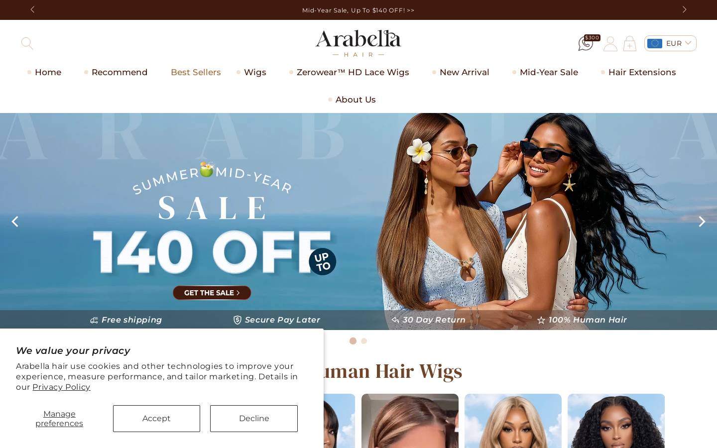 arabellahairwig.com homepage screenshot