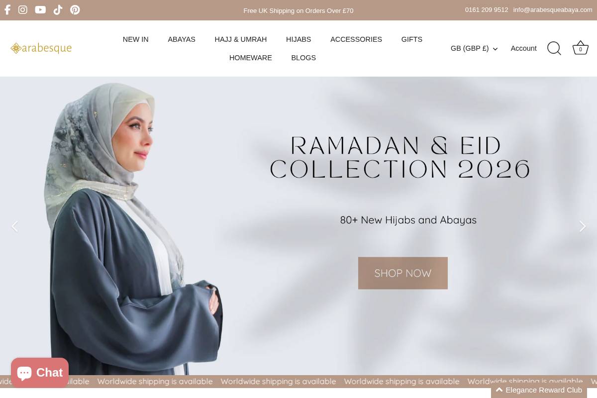 Arabesque Abaya homepage screenshot