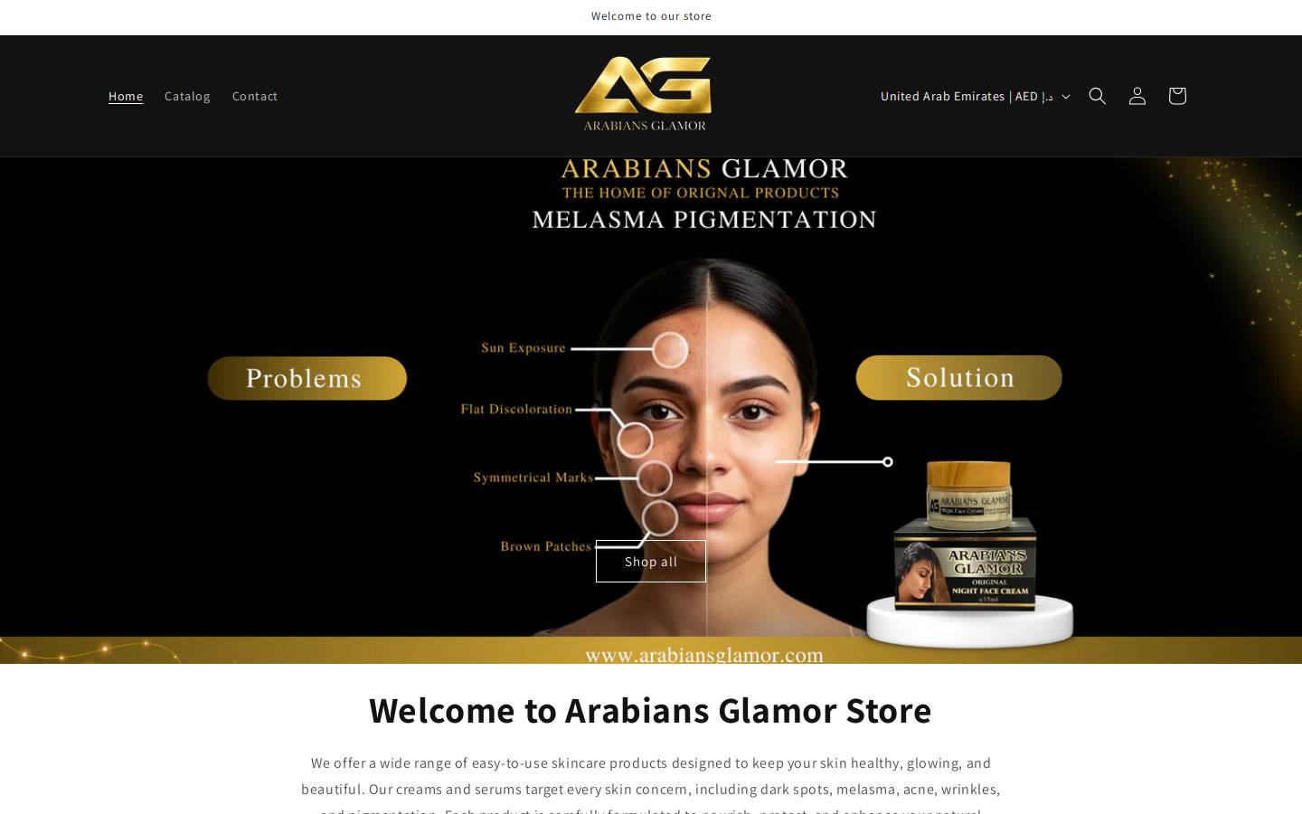 arabiansglamor.com homepage screenshot