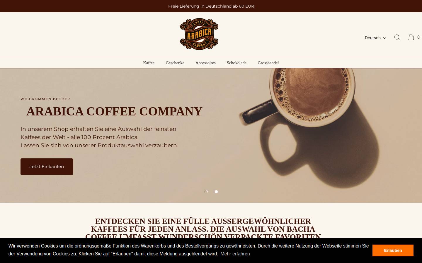 arabicacoffeecompany.com homepage screenshot