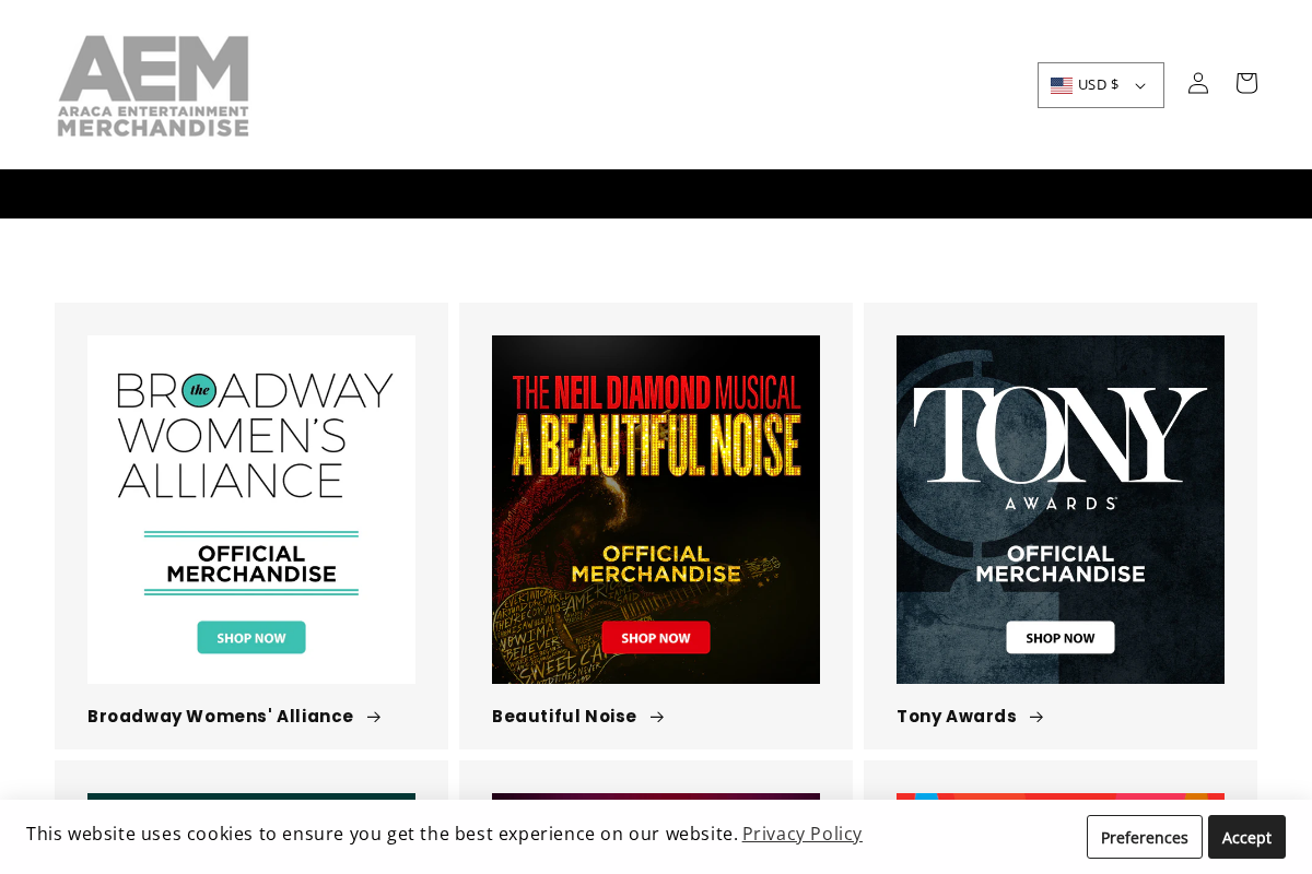 Araca Event Merch homepage screenshot