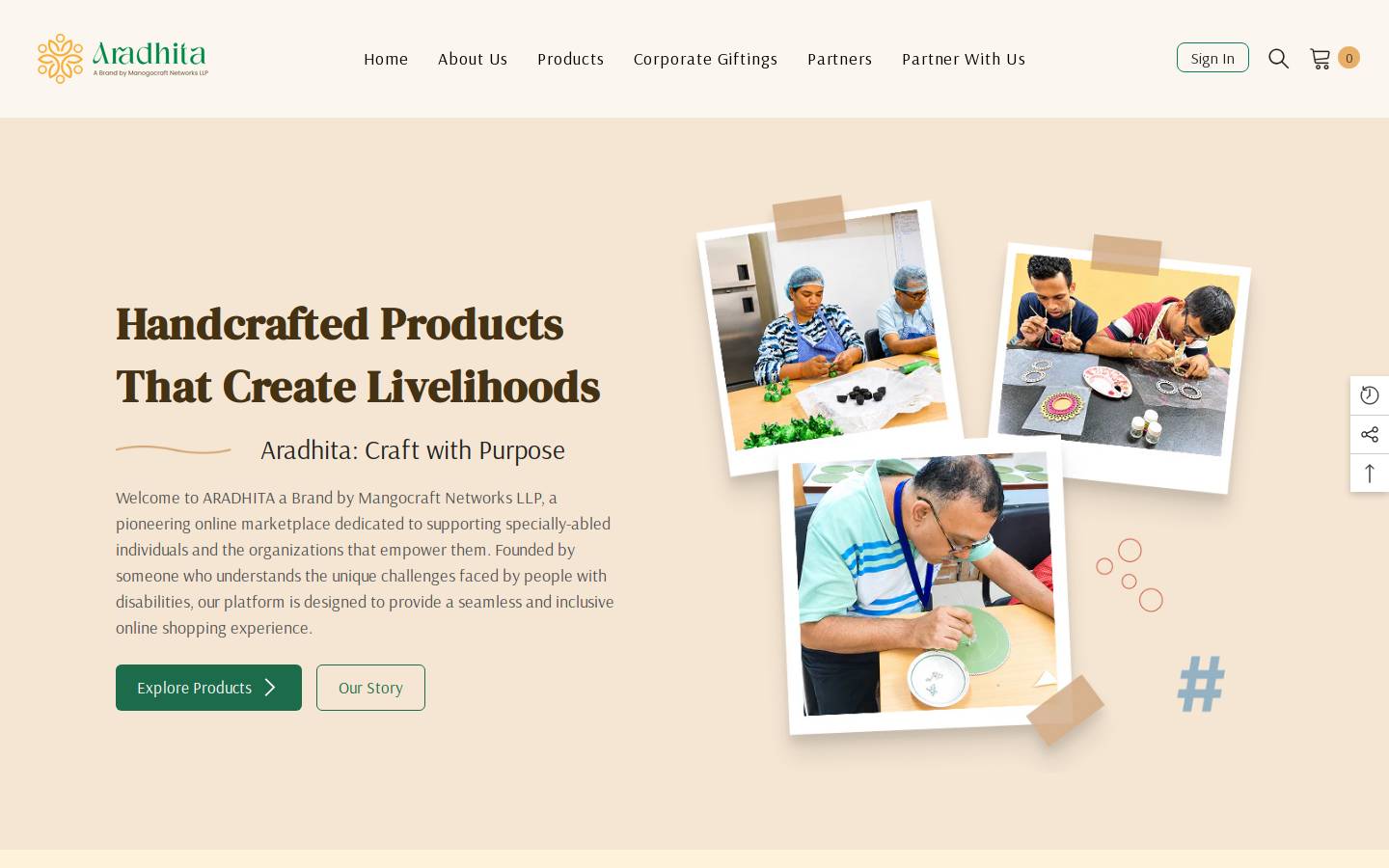 aradhita.com homepage screenshot