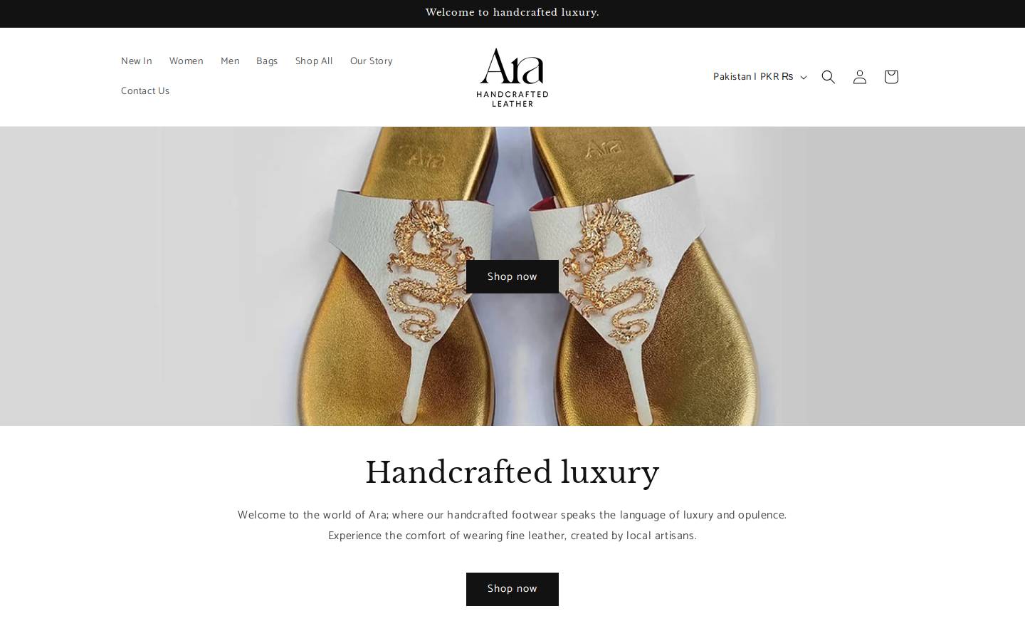 arahandcrafted.com homepage screenshot