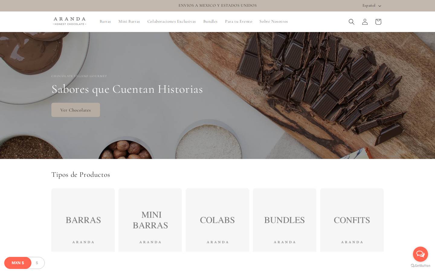 arandachocolates.com homepage screenshot