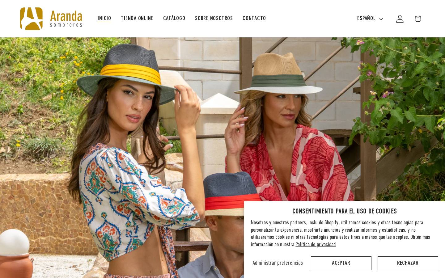 arandasombreros.com homepage screenshot