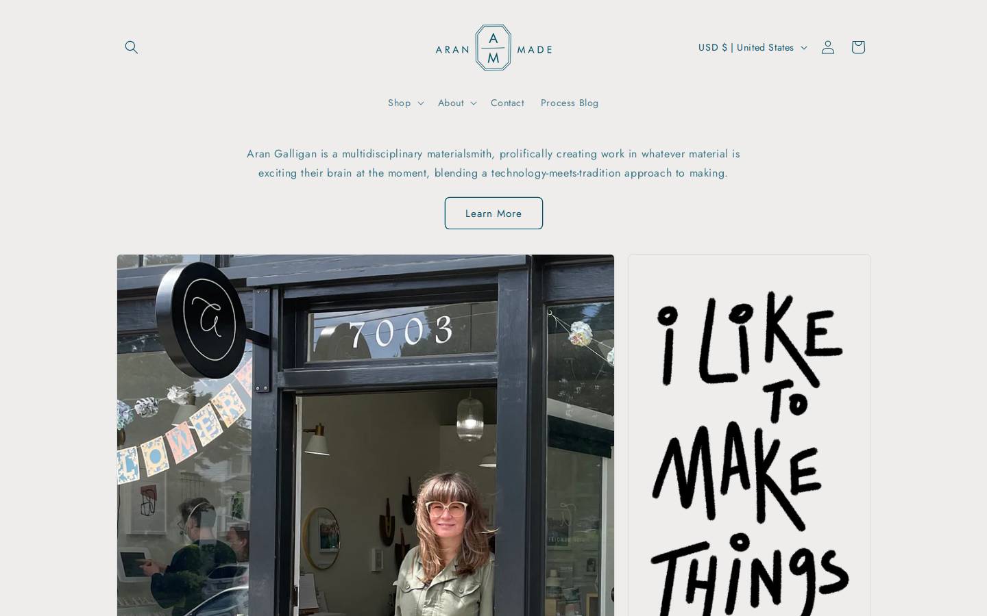 aranmade.com homepage screenshot