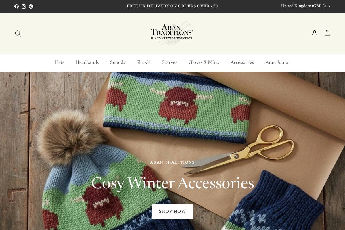 Aran Traditions homepage screenshot