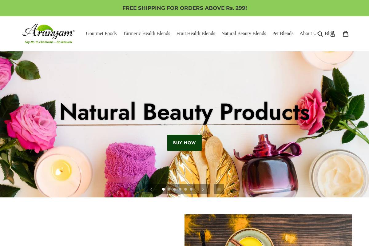 aranyam.co.in homepage screenshot