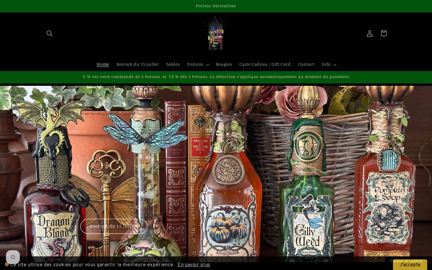 aravispotions.com homepage screenshot