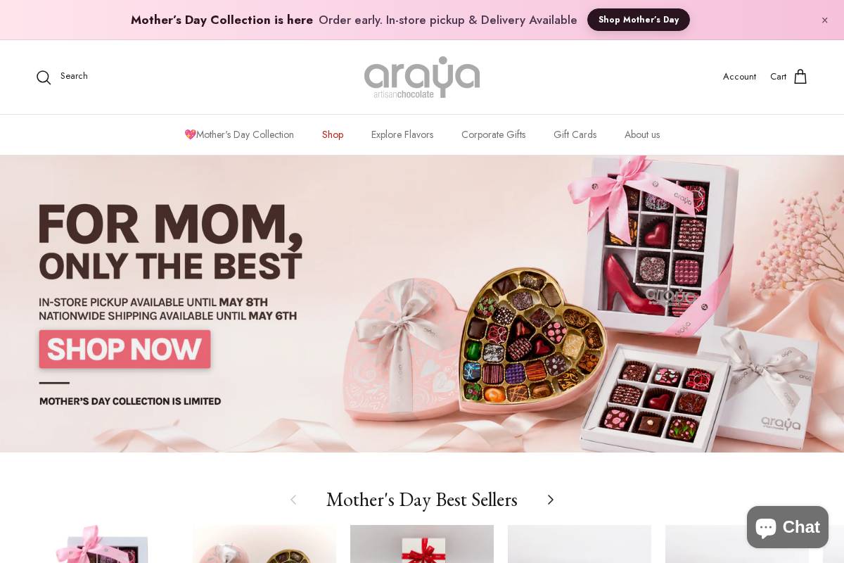 arayachocolate.com homepage screenshot