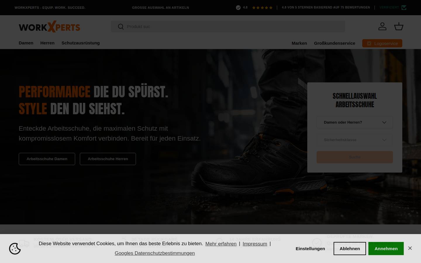 arbeitskleidung-expert.de homepage screenshot