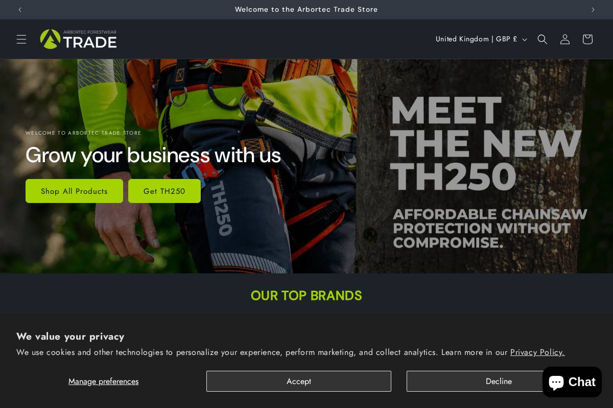 arbortectrade.com homepage screenshot