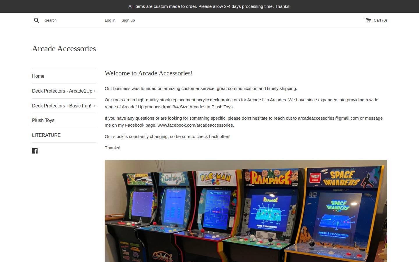 arcadeaccessories.com homepage screenshot