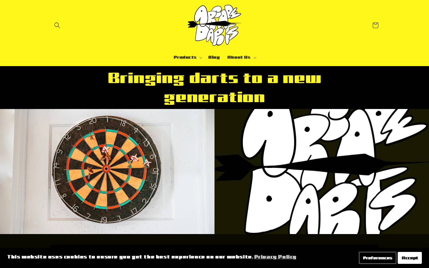 arcadedarts.com homepage screenshot