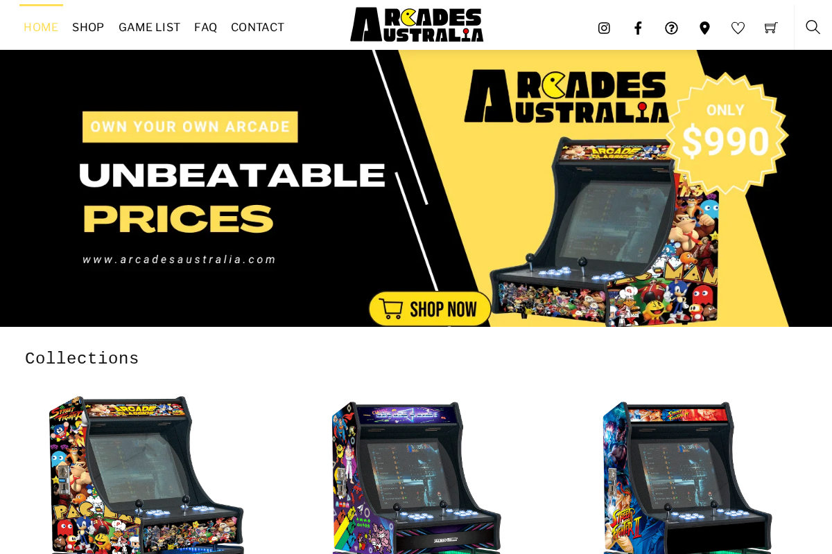 Arcades Australia homepage screenshot