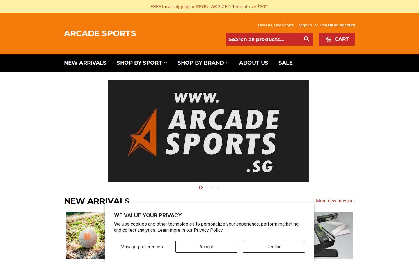 arcadesports.sg homepage screenshot