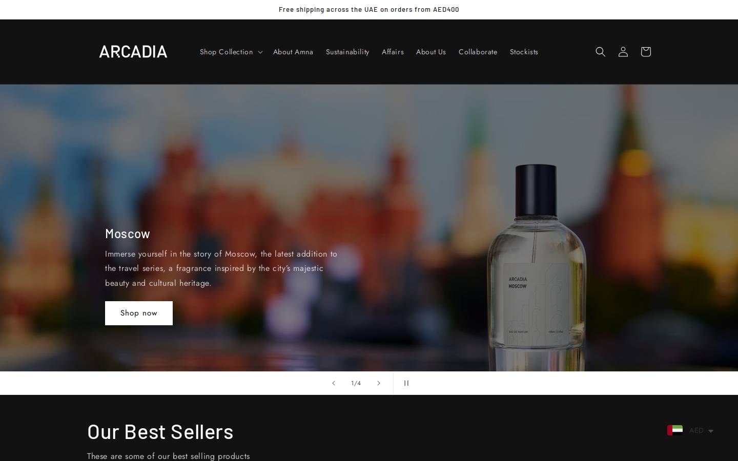 arcadiabyamna.com homepage screenshot