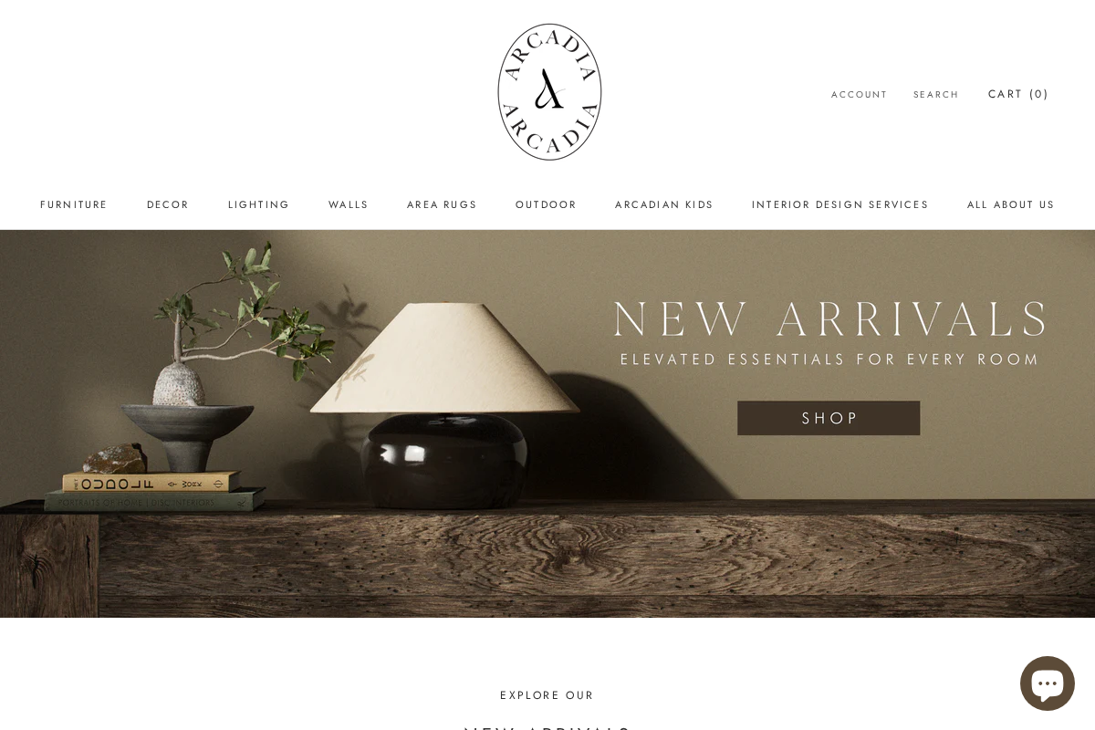 Arcadia Modern Home homepage screenshot