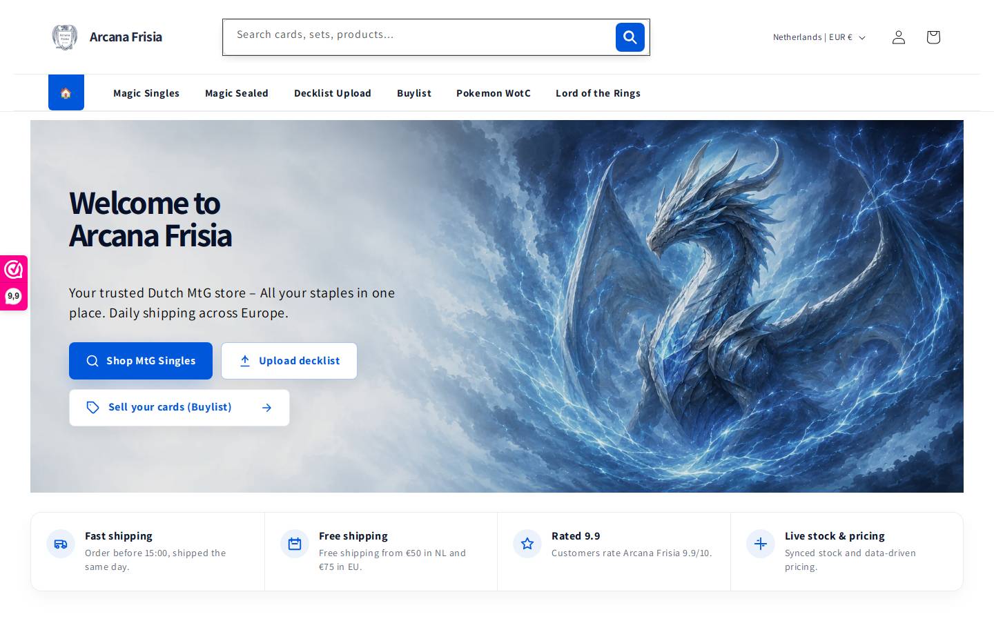 arcanafrisia.com homepage screenshot