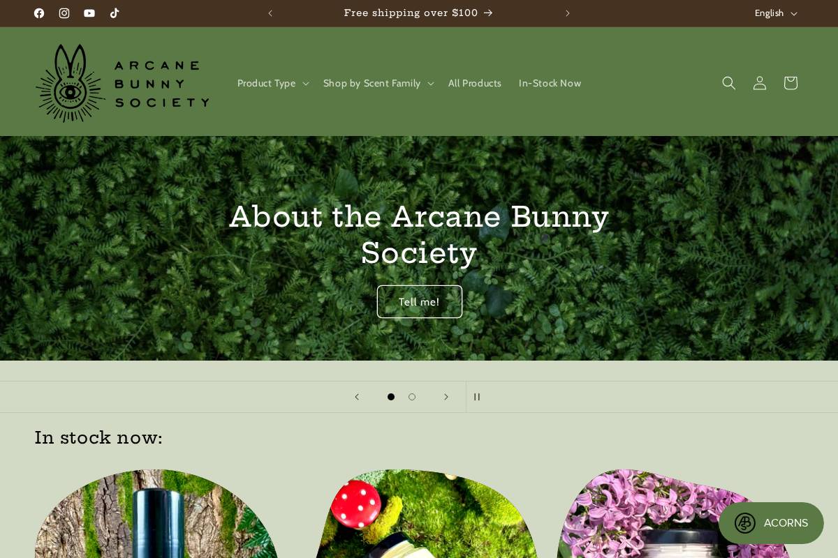 arcanebunnysociety.com homepage screenshot