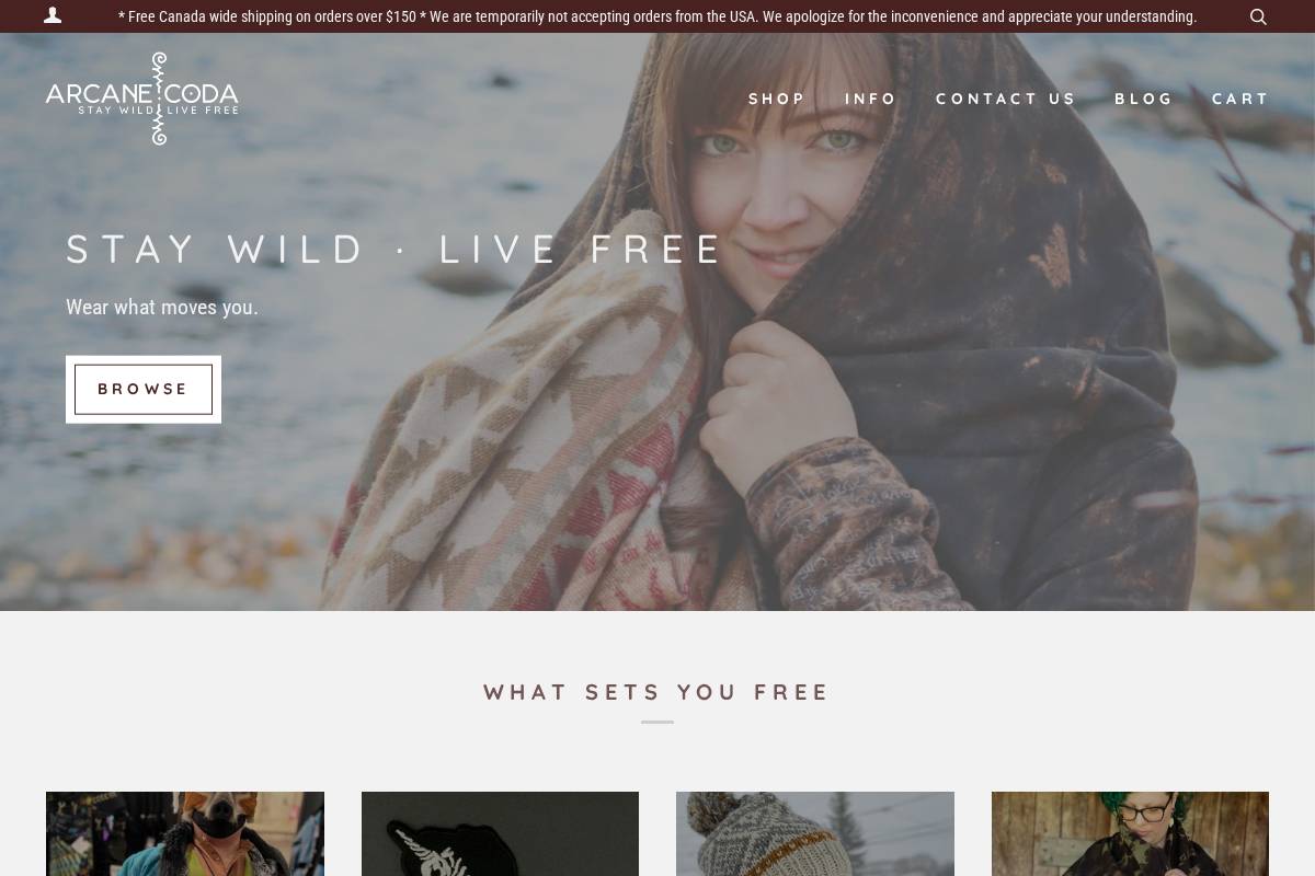 arcanecoda.com homepage screenshot