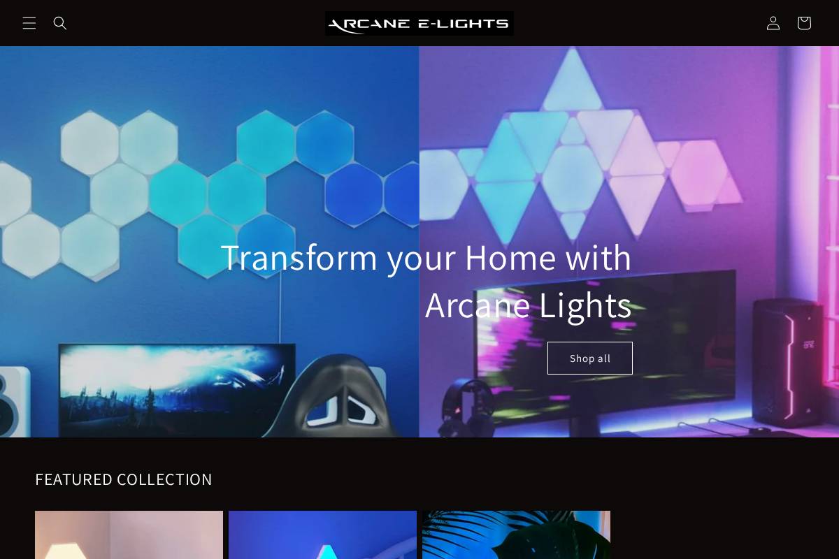 arcaneelights.com homepage screenshot