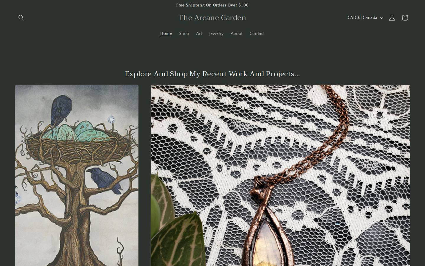 arcanegarden.com homepage screenshot